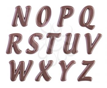 Real dark chocolate alphabet isolated on a white background