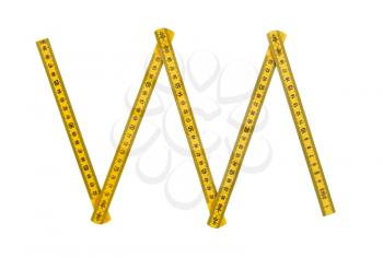 yellow plastic folding rule isolated over white background  