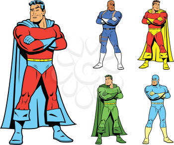 Royalty Free Clipart Image of a Set of Superheroes