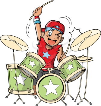 Royalty Free Clipart Image of a Boy Playing Drums