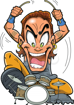 Royalty Free Clipart Image of a Rock Drummer