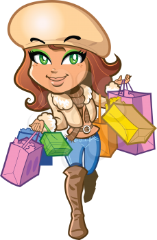Royalty Free Clipart Image of a Young Woman Shopping