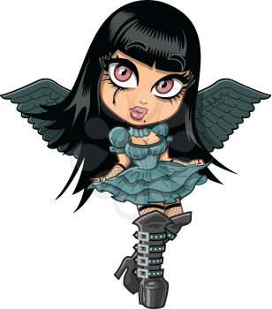 Royalty Free Clipart Image of a Goth Girl With Wings, and High Boots