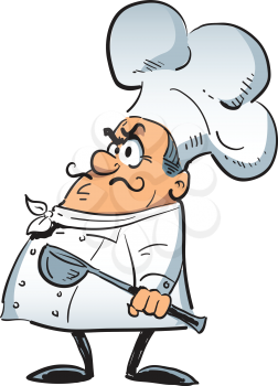 Royalty Free Clipart Image of an Angry Chef Holding a Ladle