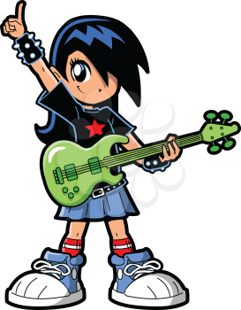 Royalty Free Clipart Image of an Anime Girl With a Guitar
