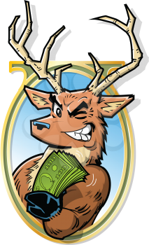 Royalty Free Clipart Image of a Buck Holding Money