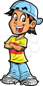 Royalty Free Clipart Image of a Happy Boy With His Arms Crossed
