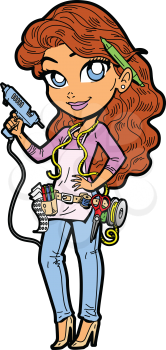 Royalty Free Clipart Image of a Girl With Tools