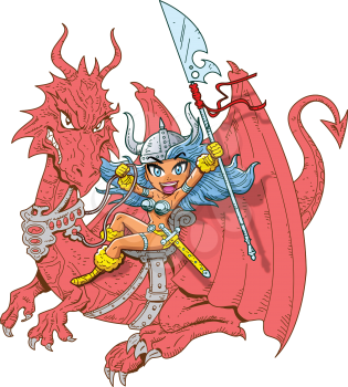 Royalty Free Clipart Image of a Dragon Rider