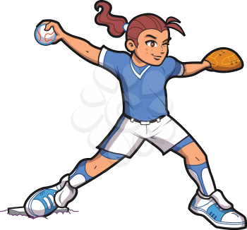 Royalty Free Clipart Image of a Girl Throwing a Ball