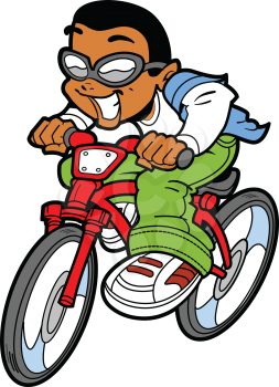 Royalty Free Clipart Image of a Young Boy Riding a Bike
