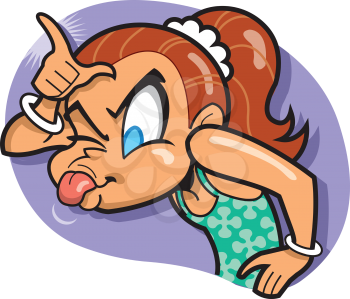 Royalty Free Clipart Image of a Girl Making a Mean Gesture and Sticking Out Her Tongue