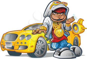 Royalty Free Clipart Image of a Guy Beside a Car