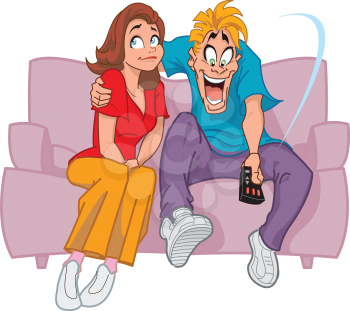 Royalty Free Clipart Image of a Man on the Couch With a Remote Beside a Woman