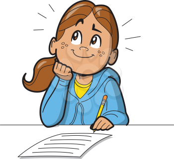 Royalty Free Clipart Image of a Girl With a Paper and Pencil