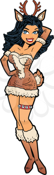Royalty Free Clipart Image of a Pinup Girl in a Reindeer Costume