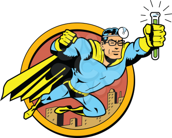 Royalty Free Clipart Image of a Retro Super Hero
