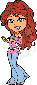 Royalty Free Clipart Image of a Girl on a Cellphone