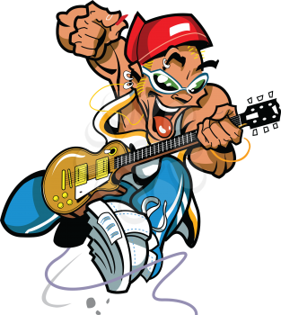 Royalty Free Clipart Image of a Guy Playing Electric Guitar