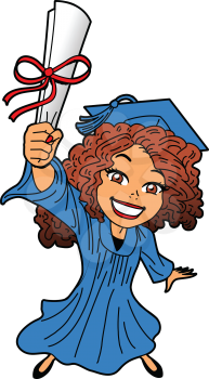 Royalty Free Clipart Image of a Girl Holding a Diploma