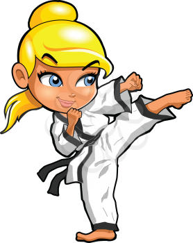Karate martial arts tae kwon do dojo vector clipart cartoon Girl Kick