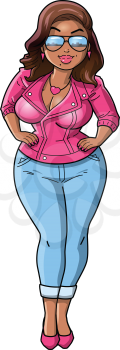 Sexy Black curvy BBW woman cartoon Pink Leather Jacket clipart