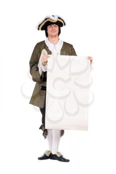 Royalty Free Photo of a Man in Historic Costume Holding a Decree