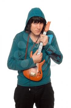 Royalty Free Photo of a Guy With a Toy Guitar