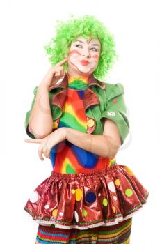 Royalty Free Photo of a Female Clown Looking Pensive