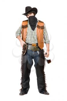 Royalty Free Photo of a Cowboy With a Whiskey Bottle