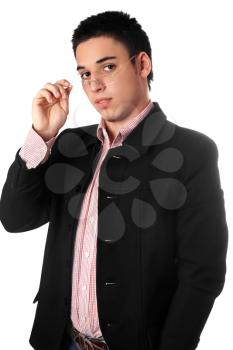 Royalty Free Photo of a Man in a Black Jacket and Glasses