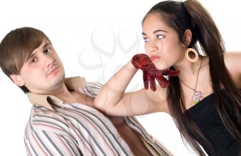 Royalty Free Photo of a Girl Leaning Against a Man