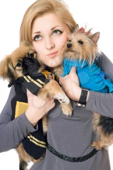 Royalty Free Photo of a Young Woman With Two Small Dogs