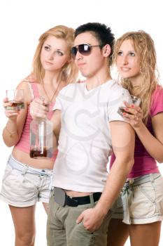 Royalty Free Photo of Three Young People With Alcohol