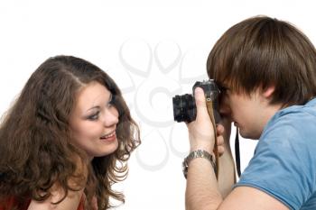 Royalty Free Photo of a Guy Taking a Girl's Picture