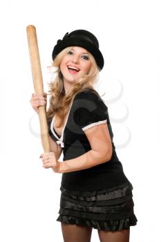 Portrait of cheerful girl with a bat in their hands