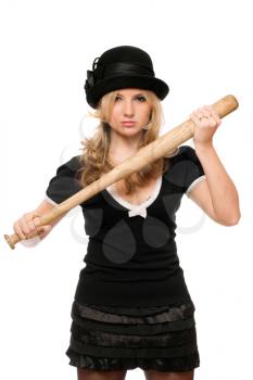 Portrait of angry young lady with a bat in their hands
