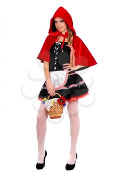 Young woman dressed as Little Red Riding Hood