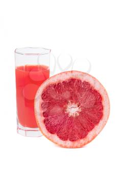 Fresh grapefruit juice in glass. Isolated on white