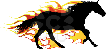 Horse silhouette with flame tongues. Vector illustration.
