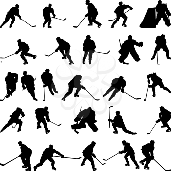 Big collection of vector ice hockey players silhouettes