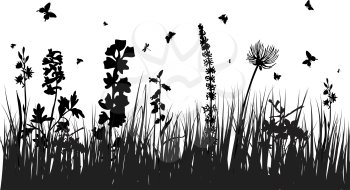 Vector grass silhouettes background. All objects are separated.