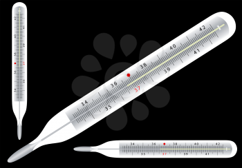 Medical thermometer icons with degree scale. Vector illustration; 