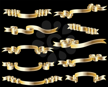 Set of golden color ribbon. Vector illustration.