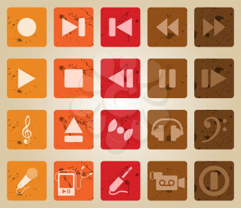 Vector collection of different music themes icons. Retro style.