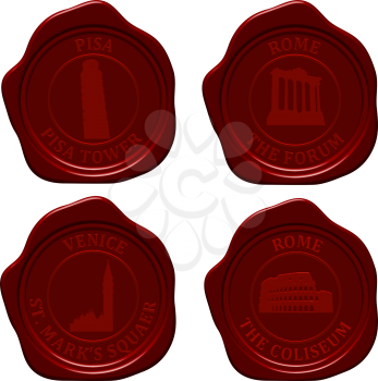 Italy sealing wax stamp set for design use. Vector illustration.