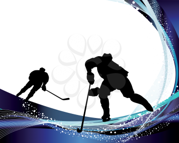 Hockey player silhouette with line background. Vector illustration.