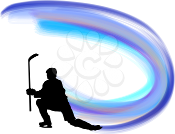 Hockey player silhouette with line background. Vector illustration with transparency EPS 10.