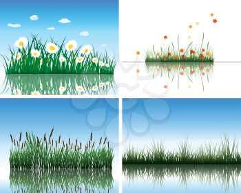 Water flora background set. Four images. Vector illustration.