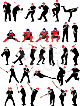 Set of detail baseball athlete silhouettes. Fully editable EPS 10 vector illustration.